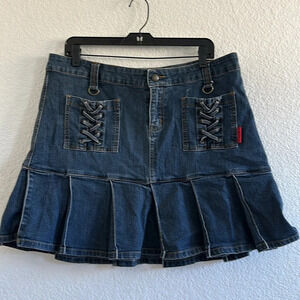 TRIPP NYC Y2K Pleated Denim Mini Skirt